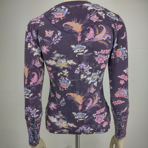 Sundance purple floral Cotton blend long sleeve thermal shirt ladies Small - Picture 4 of 8
